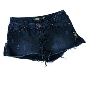 Bread Denim Cutoff Shorts Distressed Black Side Zips Cheeky Low Rise Stretch 28